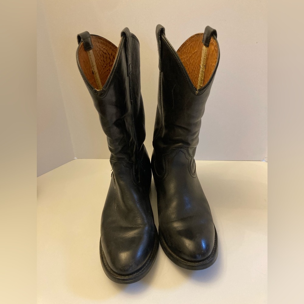 Vintage Black Leather Roper Cowboy Boots Men’s Size 8.5 Made in USA
